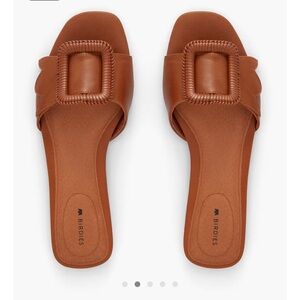 Birdies “The Kiwi” Cognac Leather Buckle Slide Sandals, Size 9.5, EUC